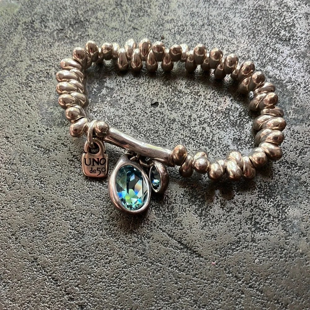 UNO de 50 Silver Bracelet with Teal Crystal - Picture 1 of 2